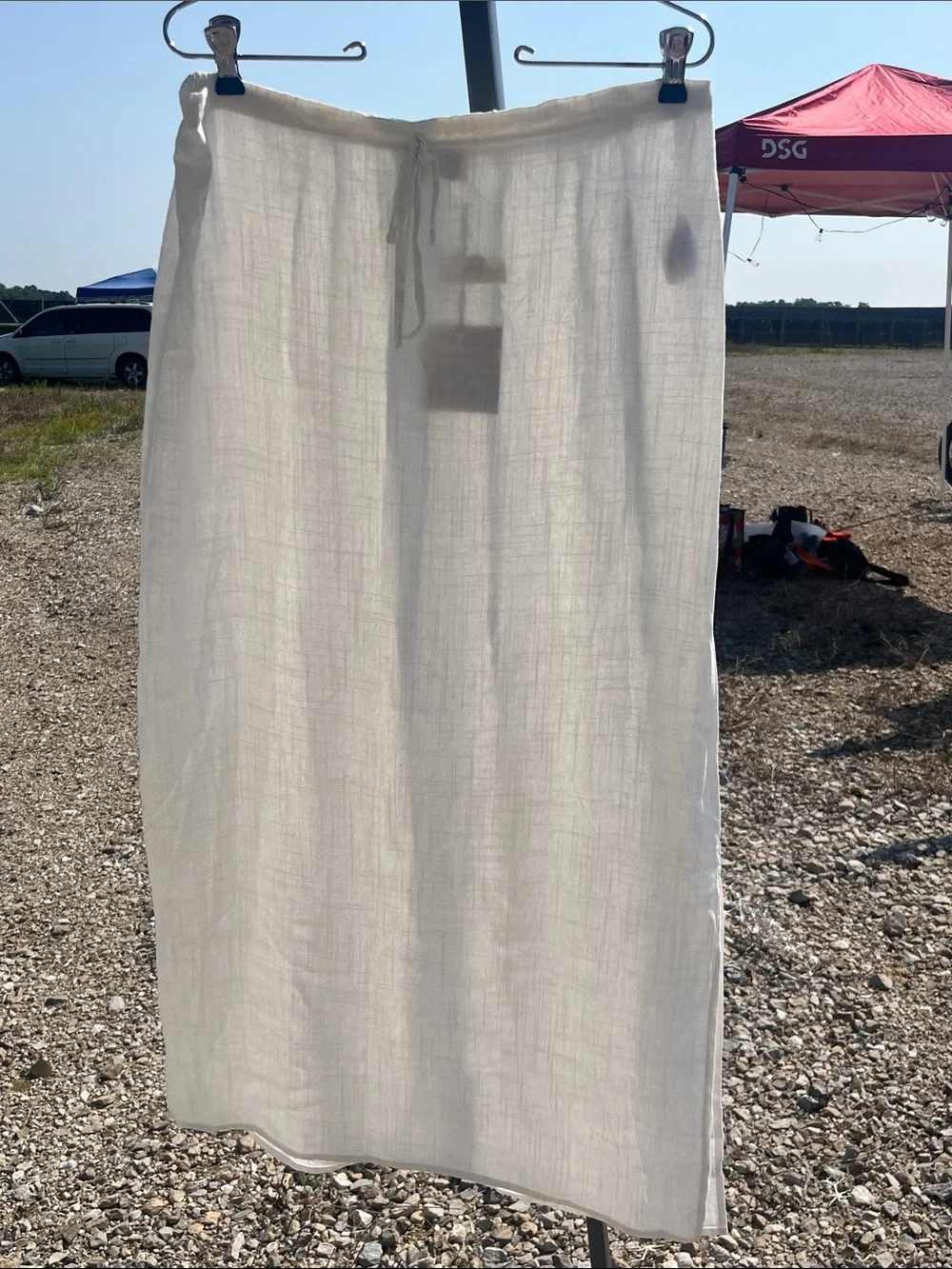 Linen Blend Breathable White Tie Accent Maxi Skirt side slit